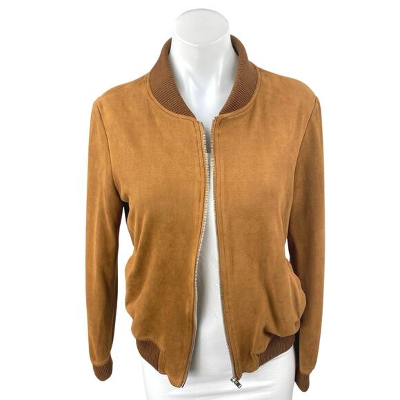 Ellison Women's Brown Faux Suede Full Zip Long Sleeve Bomber Coat Jacket Size S - Picture 1 of 4
